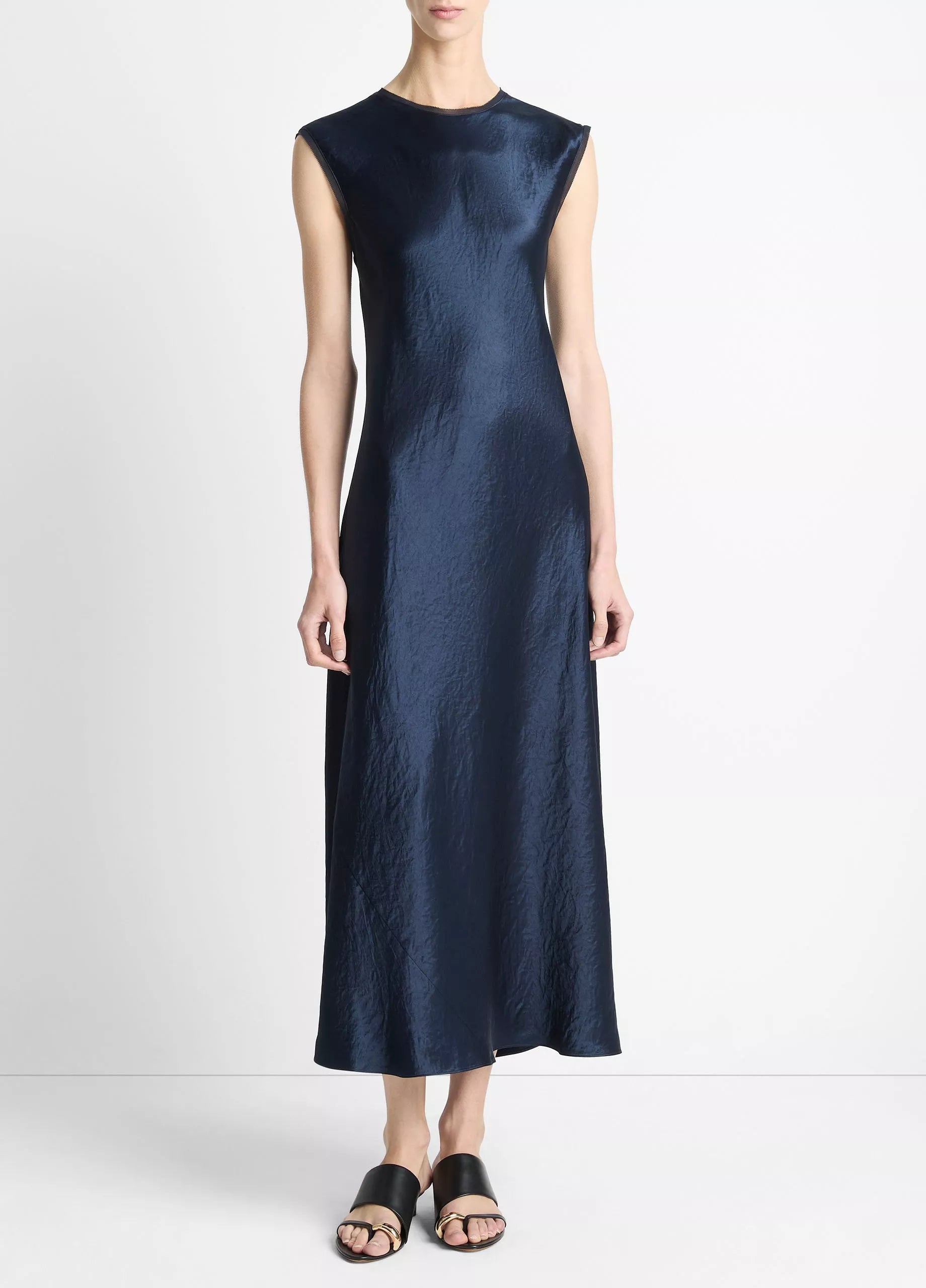 Vince Satin Cap-Sleeve Slip Dress - Coastal Blue