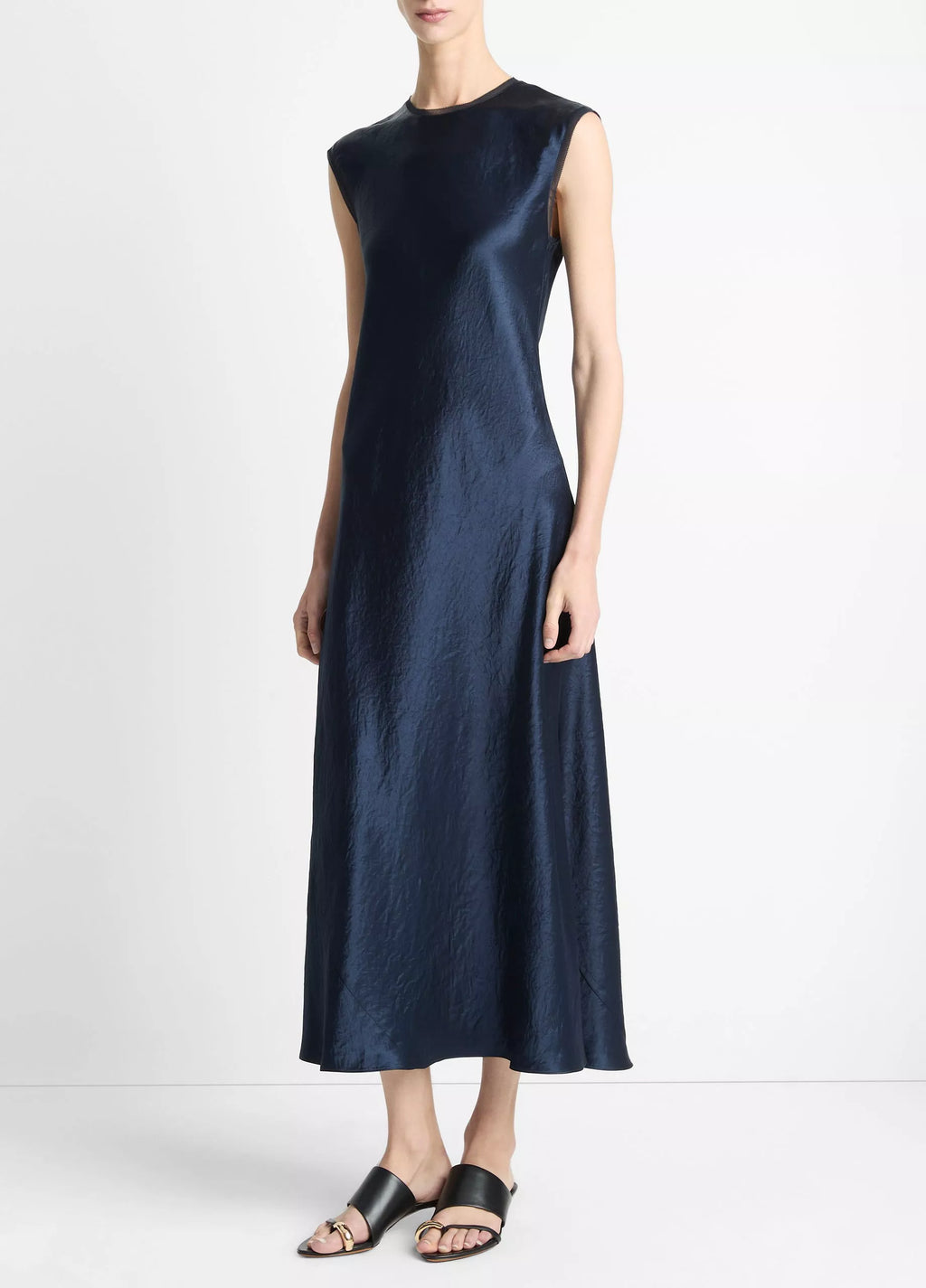 Vince Satin Cap-Sleeve Slip Dress - Coastal Blue