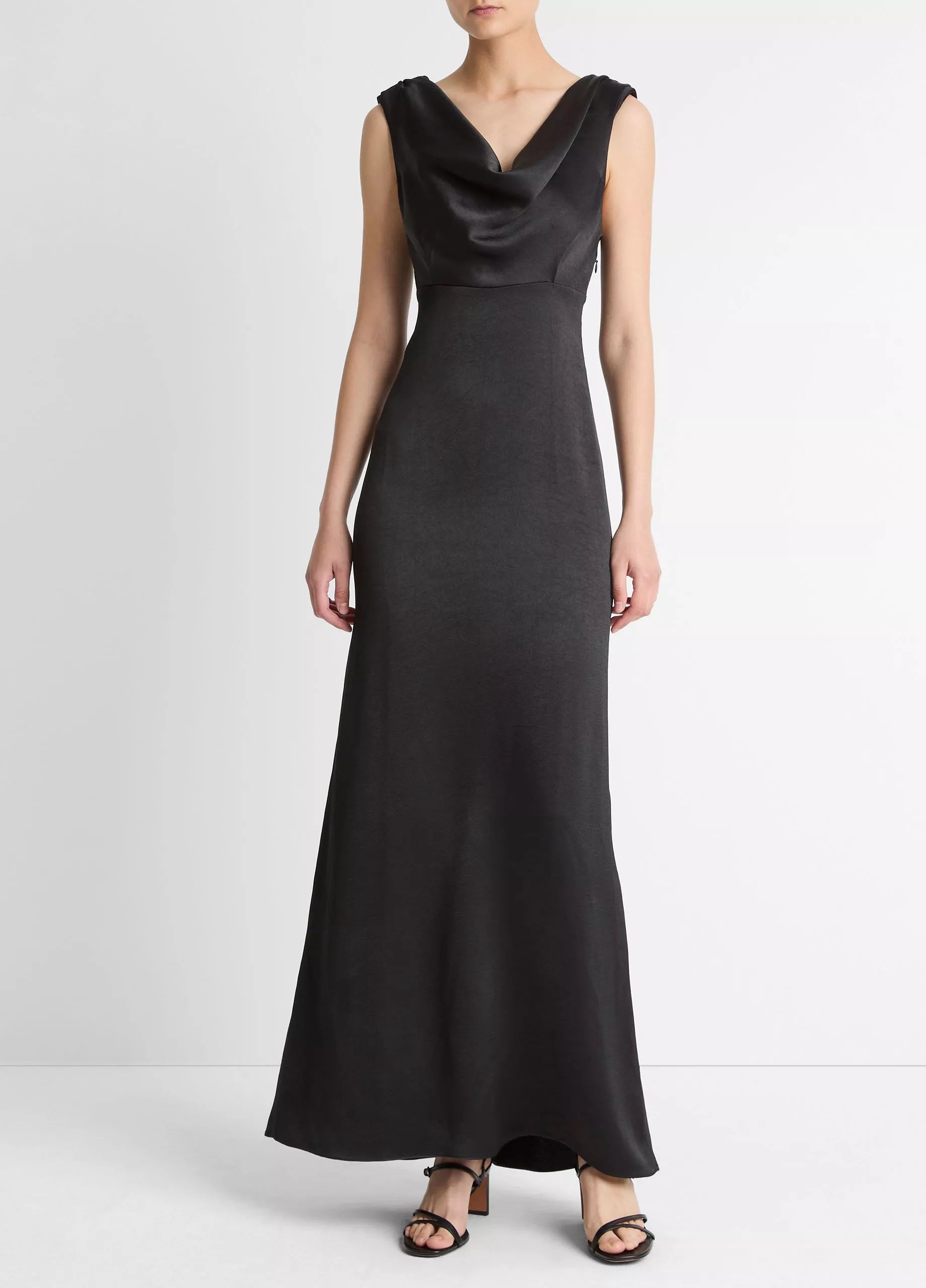 Vince Satin Draped Cowl-Neck Maxi Dress - Black