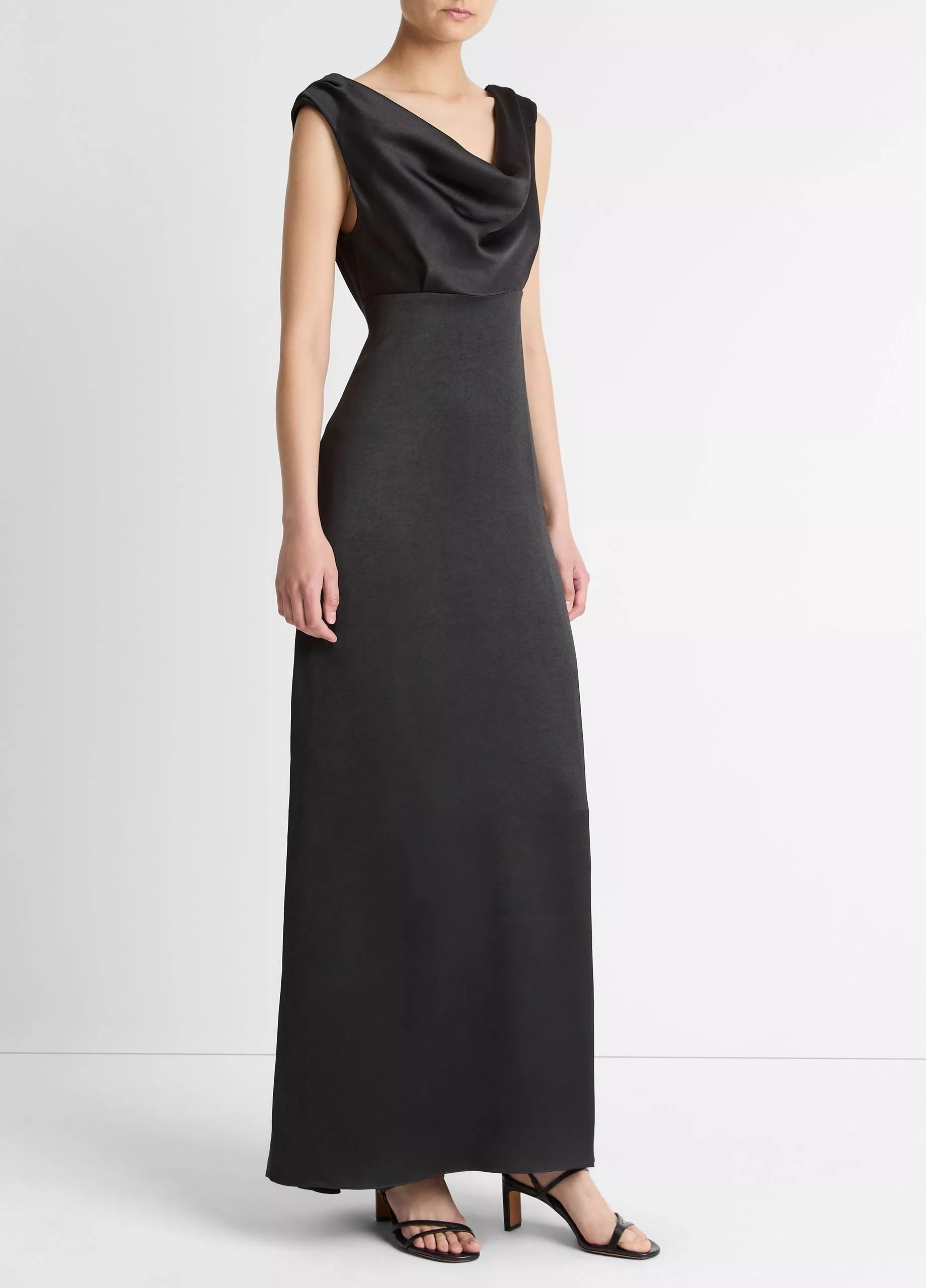 Vince Satin Draped Cowl-Neck Maxi Dress - Black