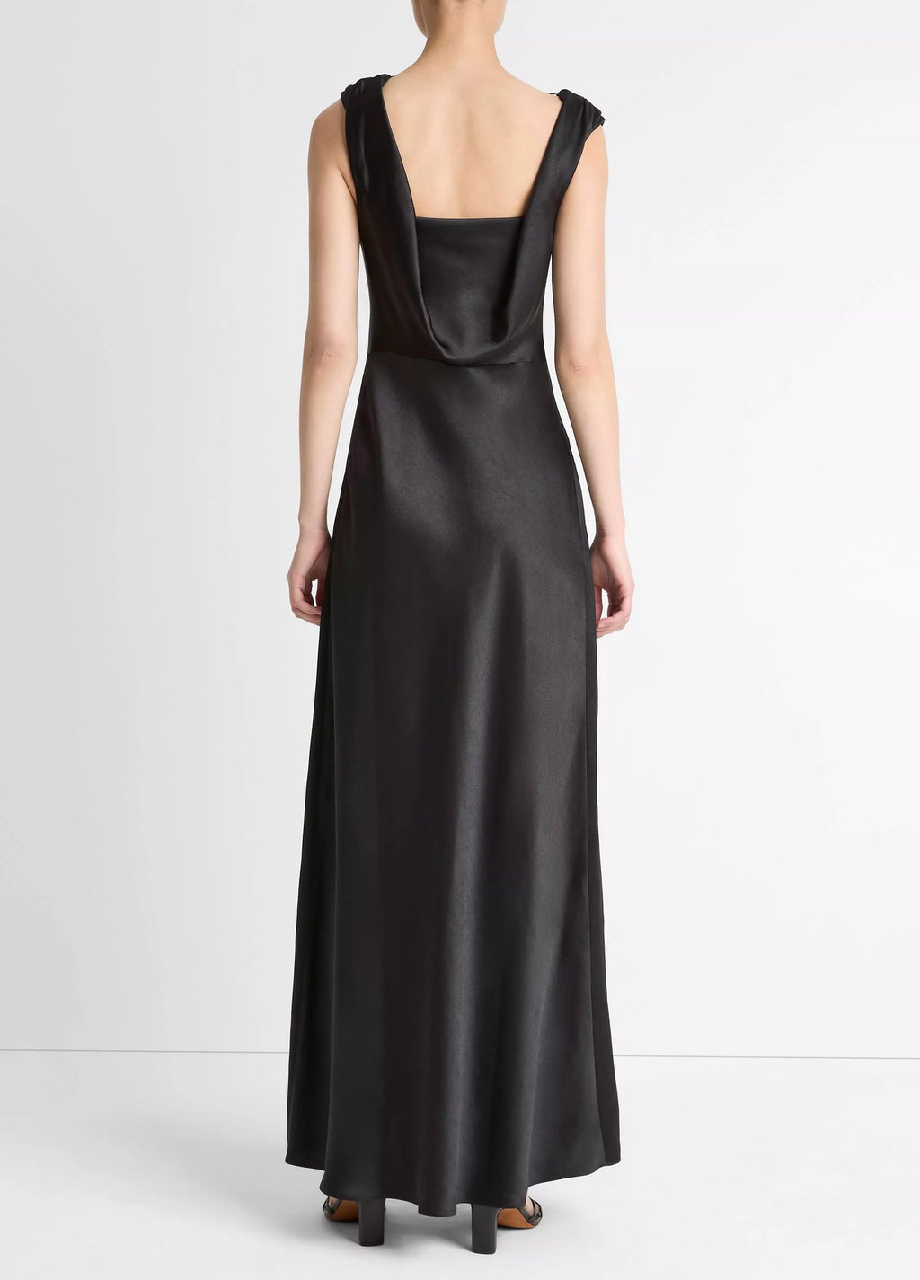 Vince Satin Draped Cowl-Neck Maxi Dress - Black