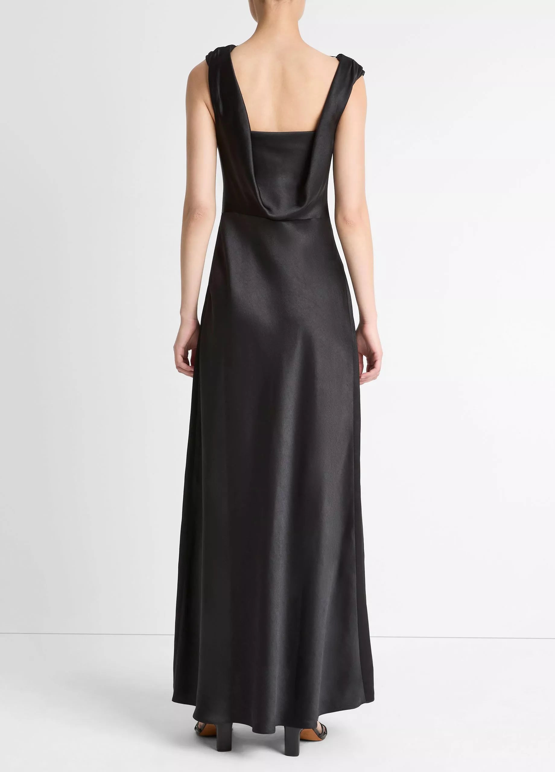 Vince Satin Draped Cowl-Neck Maxi Dress - Black