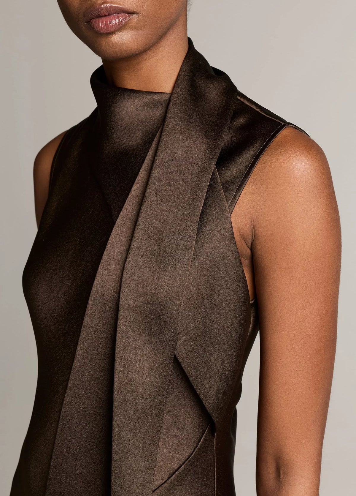 Vince Satin Scarf-Neck Dress - Cypress