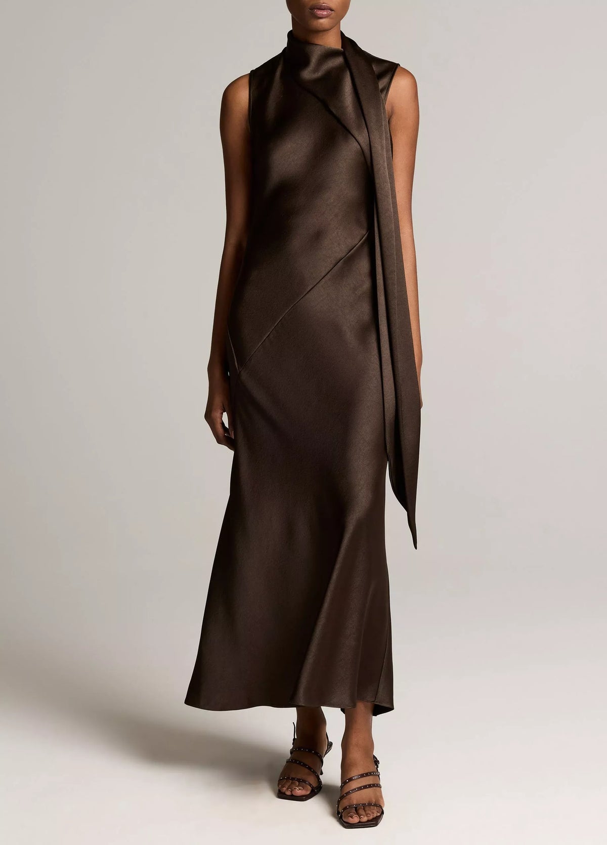 Vince Satin Scarf-Neck Dress - Cypress