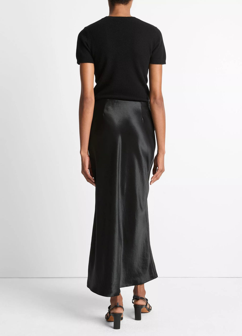 Vince Satin Side-Slit Slip Skirt -Black