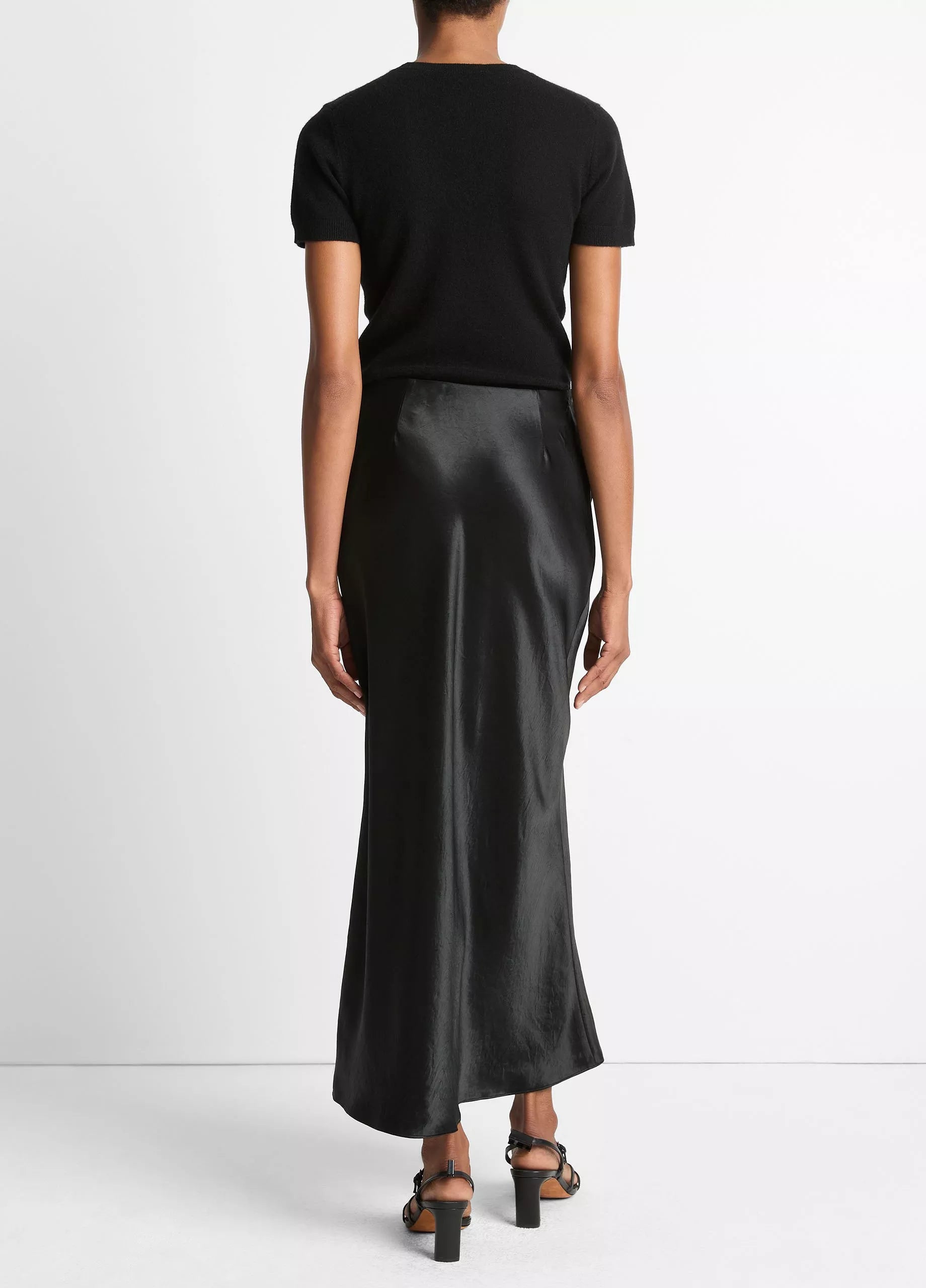 Vince Satin Side-Slit Slip Skirt -Black
