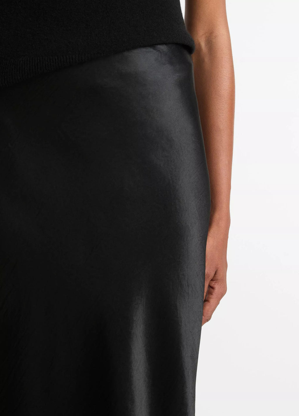 Vince Satin Side-Slit Slip Skirt -Black