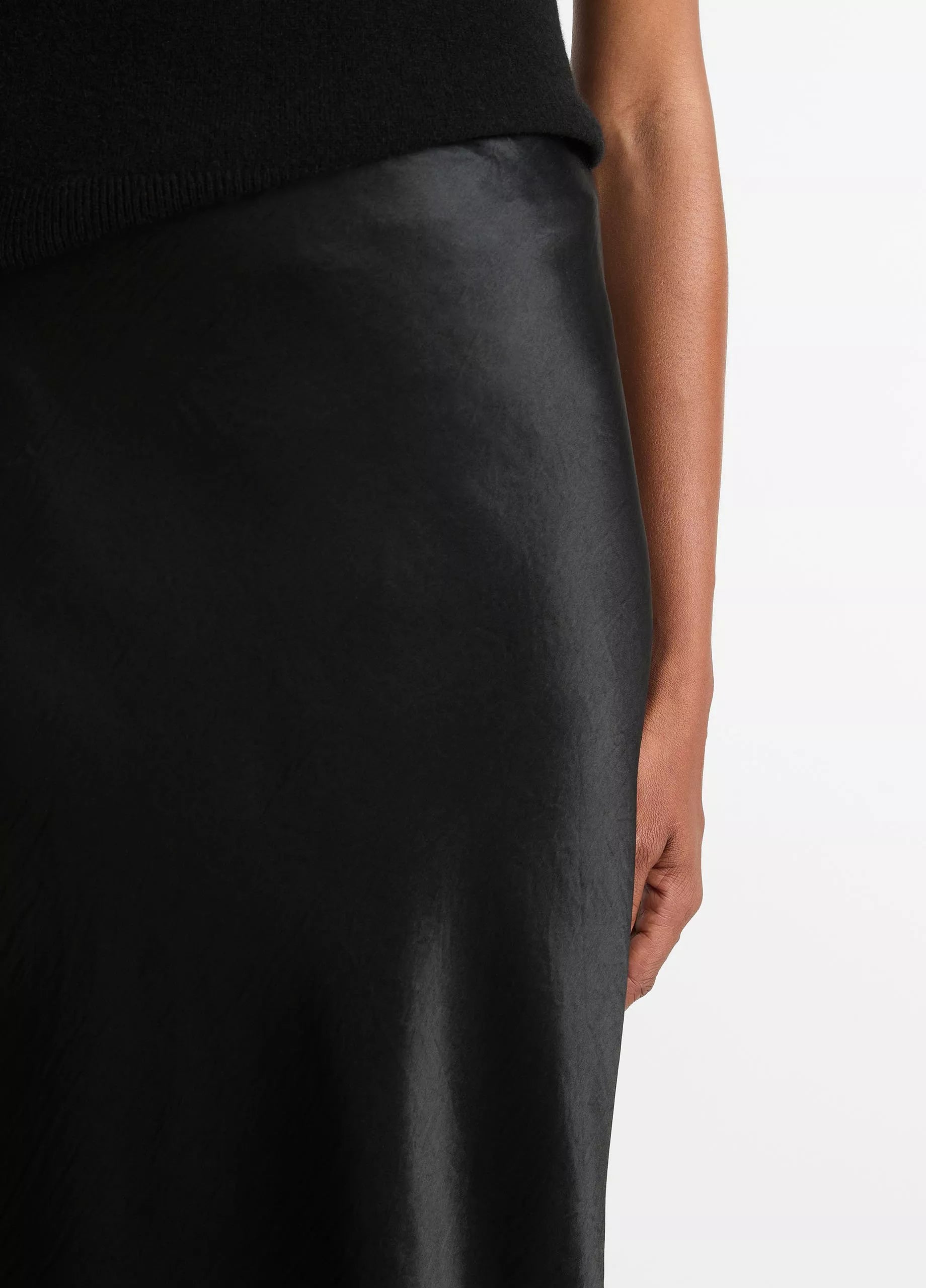 Vince Satin Side-Slit Slip Skirt -Black