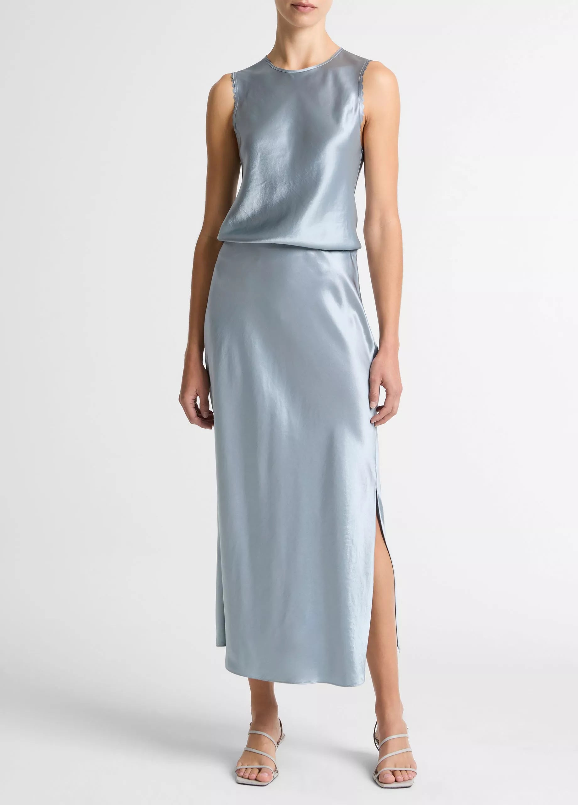 Vince Satin Side-Slit Slip Skirt - Light Lagoon