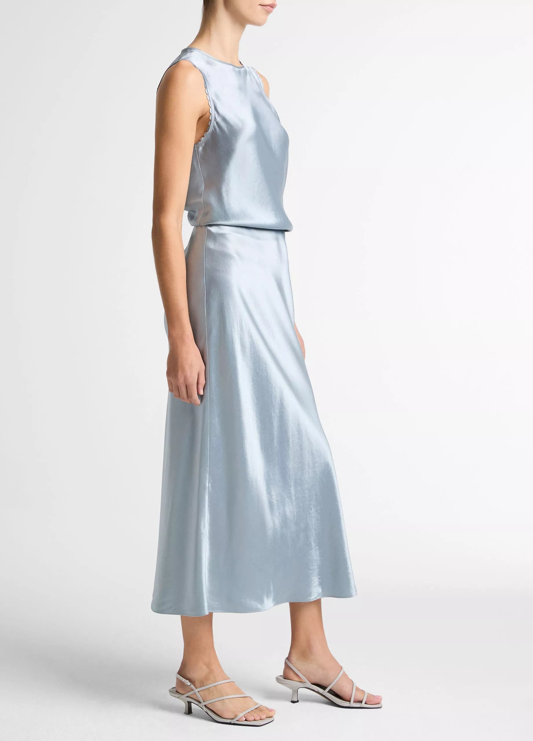 Vince Satin Side-Slit Slip Skirt - Light Lagoon