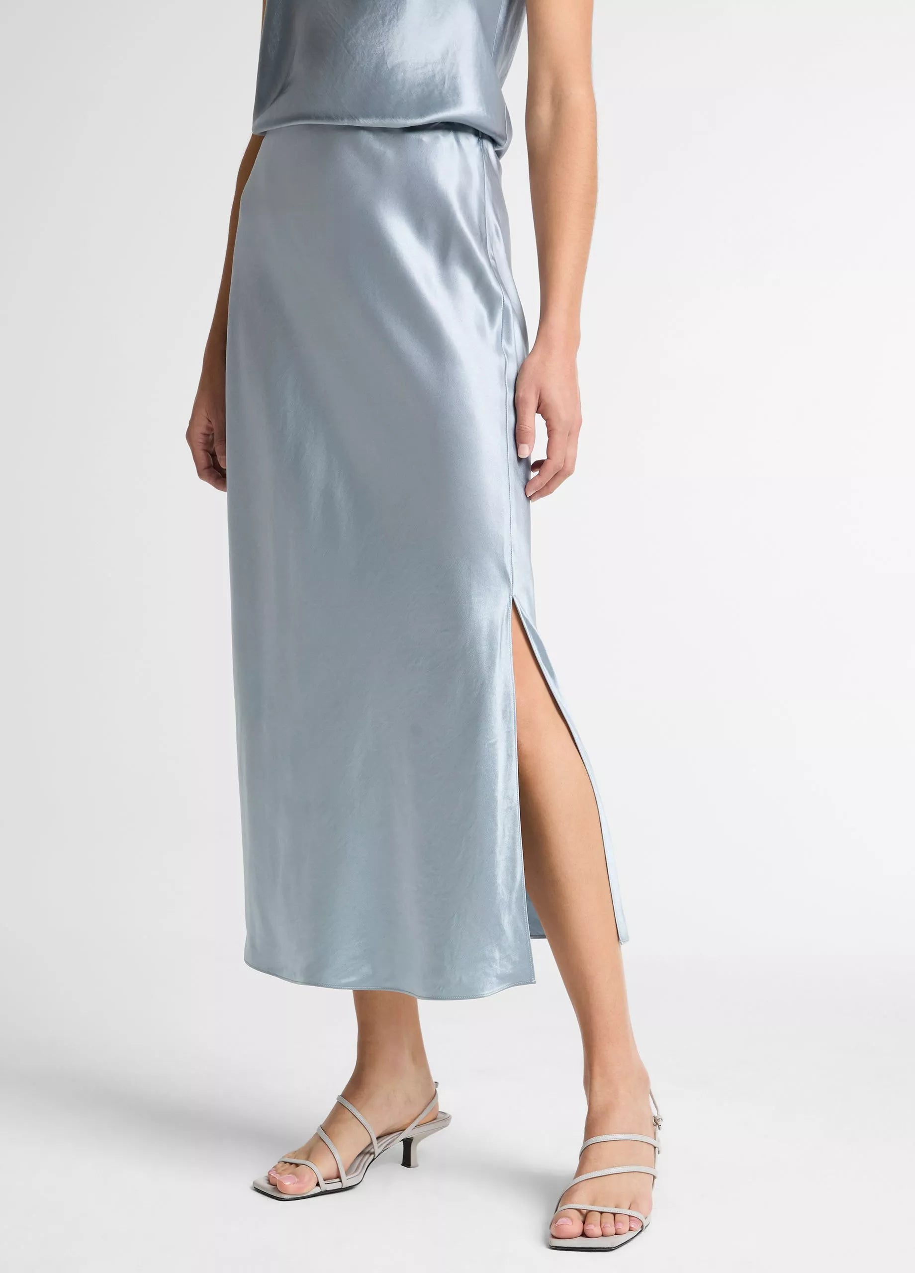 Vince Satin Side-Slit Slip Skirt - Light Lagoon