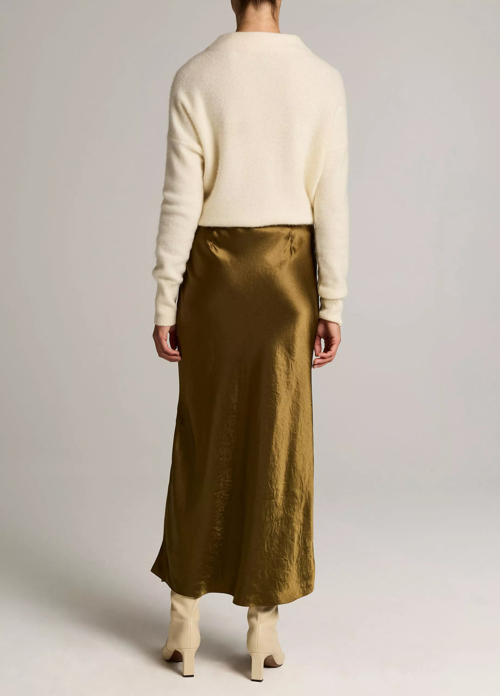 Vince Satin Side-Slit Slip Skirt - Moss Ochre