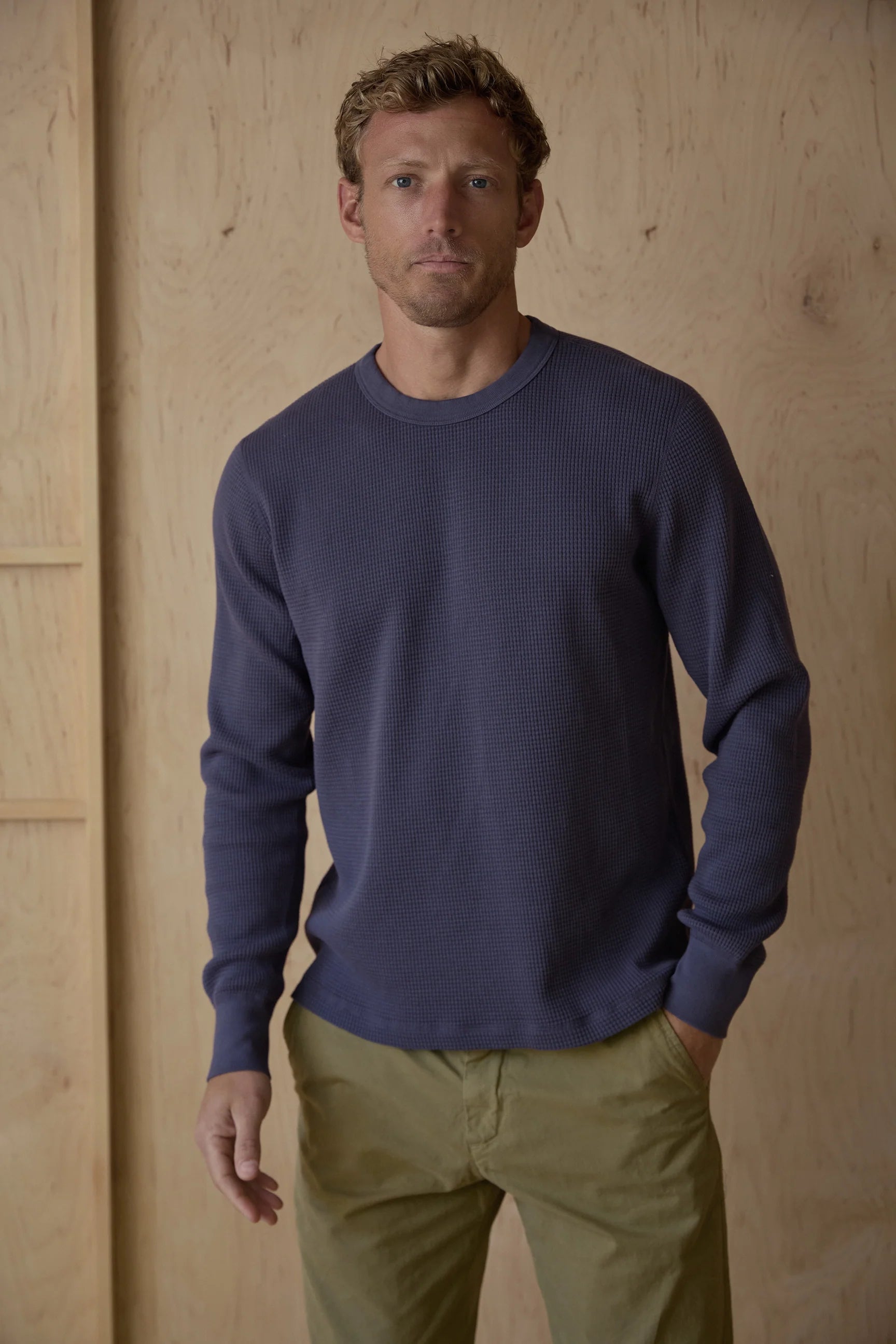 Save Khaki United LS Waffle Crew Tee - Marine