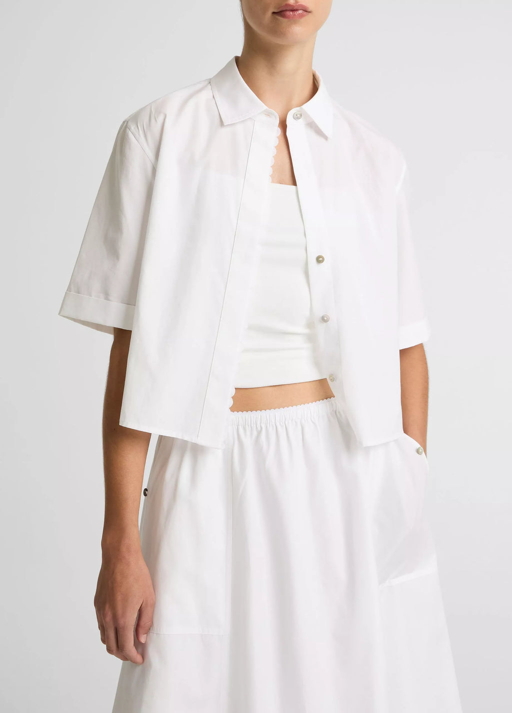 Vince Scallop-Detail Cotton Button-Front Shirt