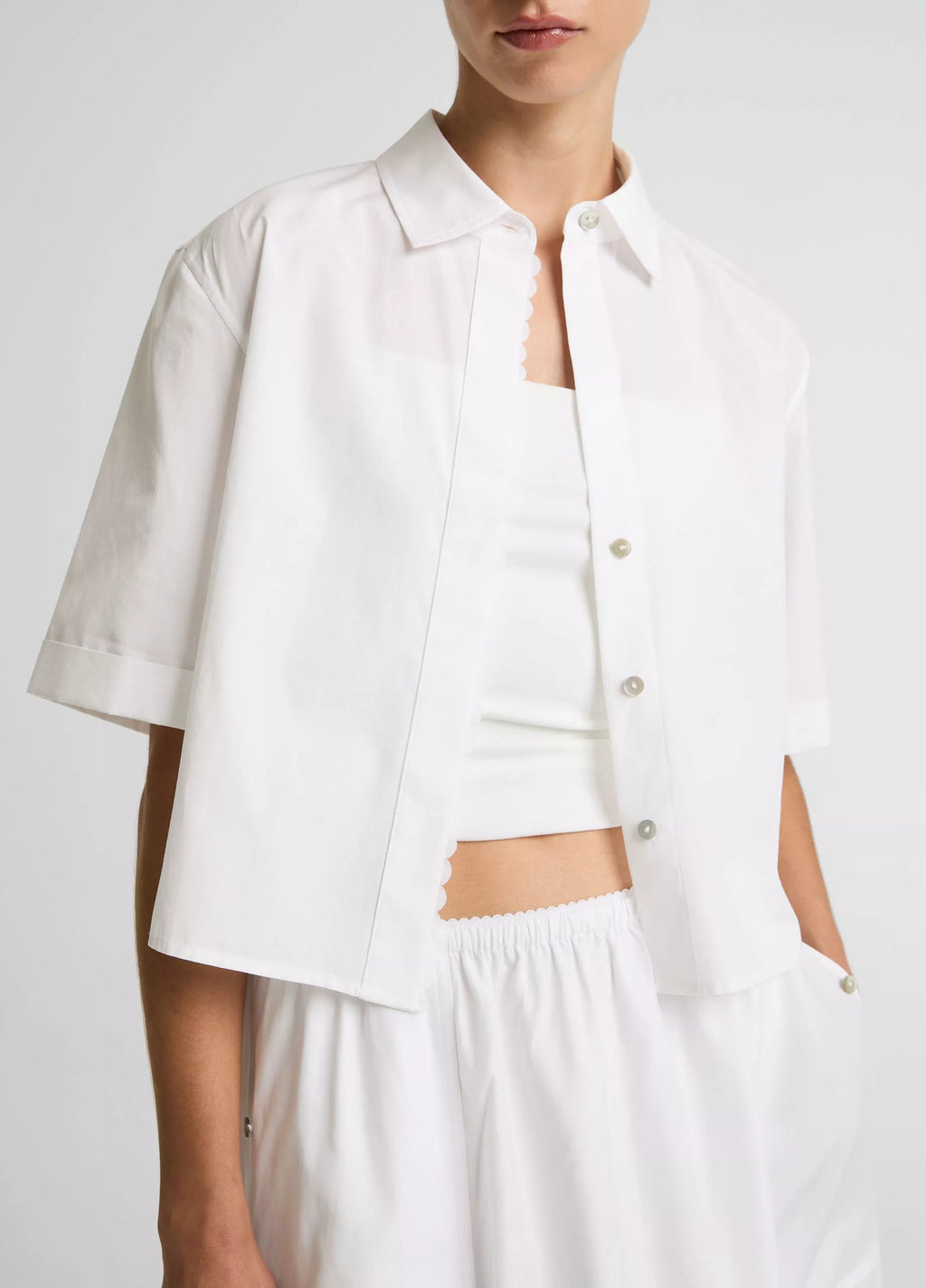 Vince Scallop-Detail Cotton Button-Front Shirt