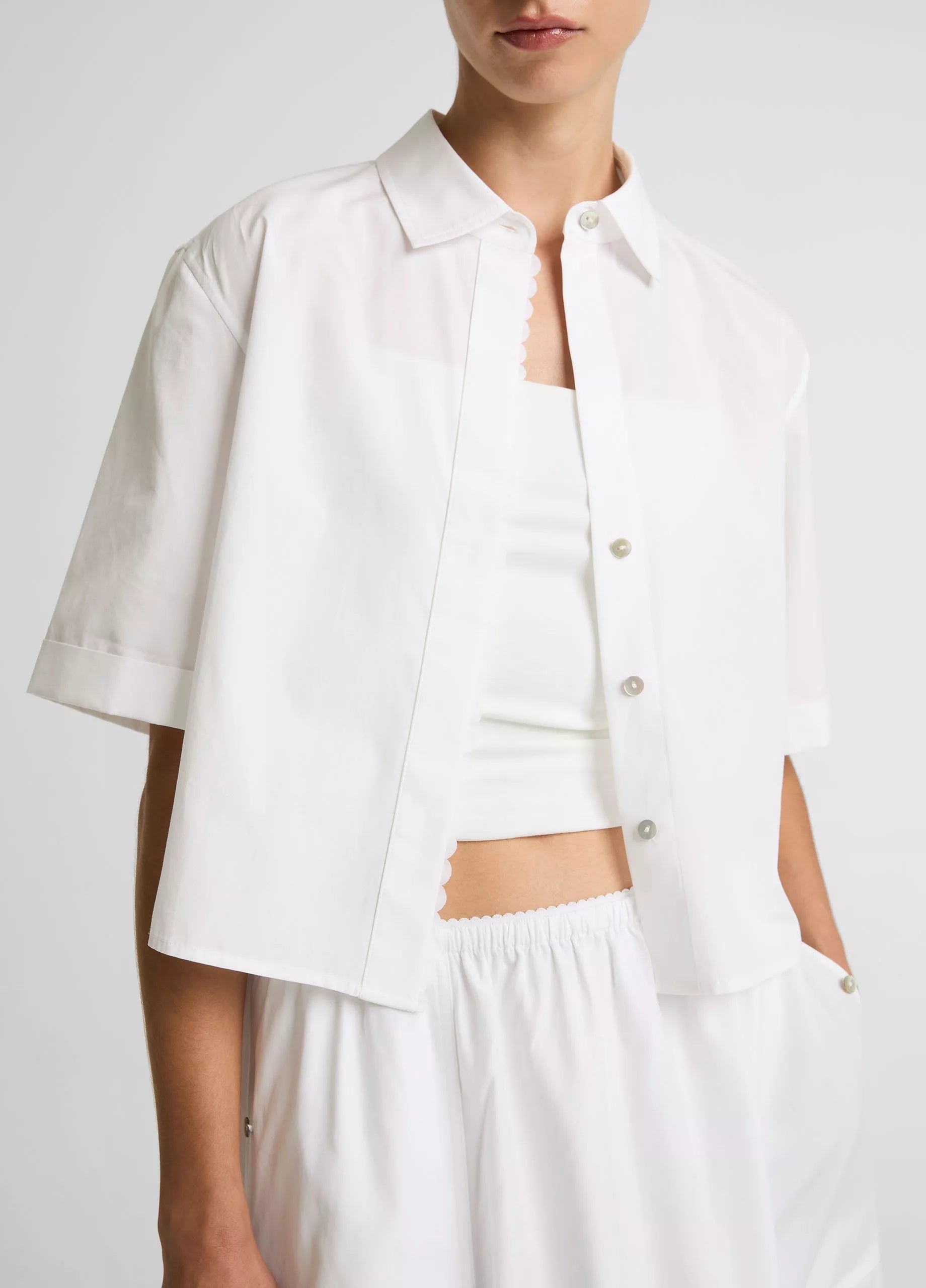 Vince Scallop-Detail Cotton Button-Front Shirt