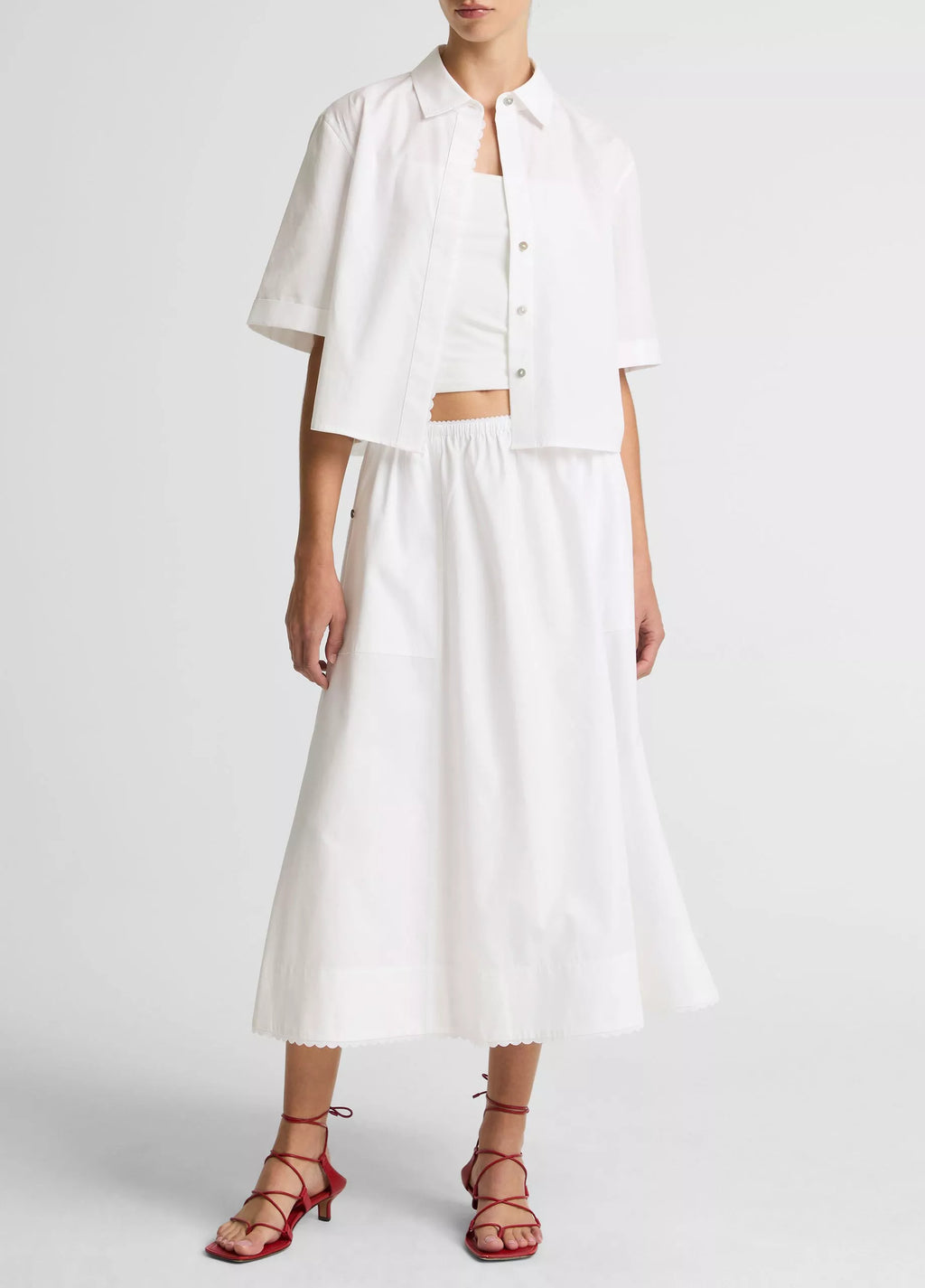 Vince Scallop-Detail Cotton Button-Front Shirt