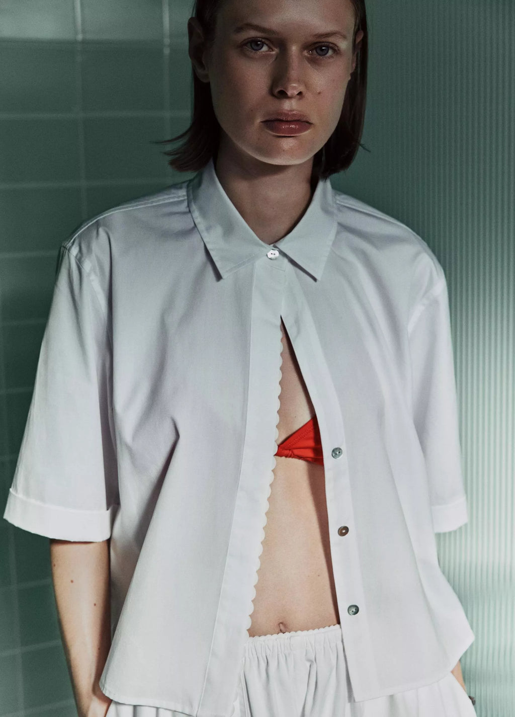 Vince Scallop-Detail Cotton Button-Front Shirt