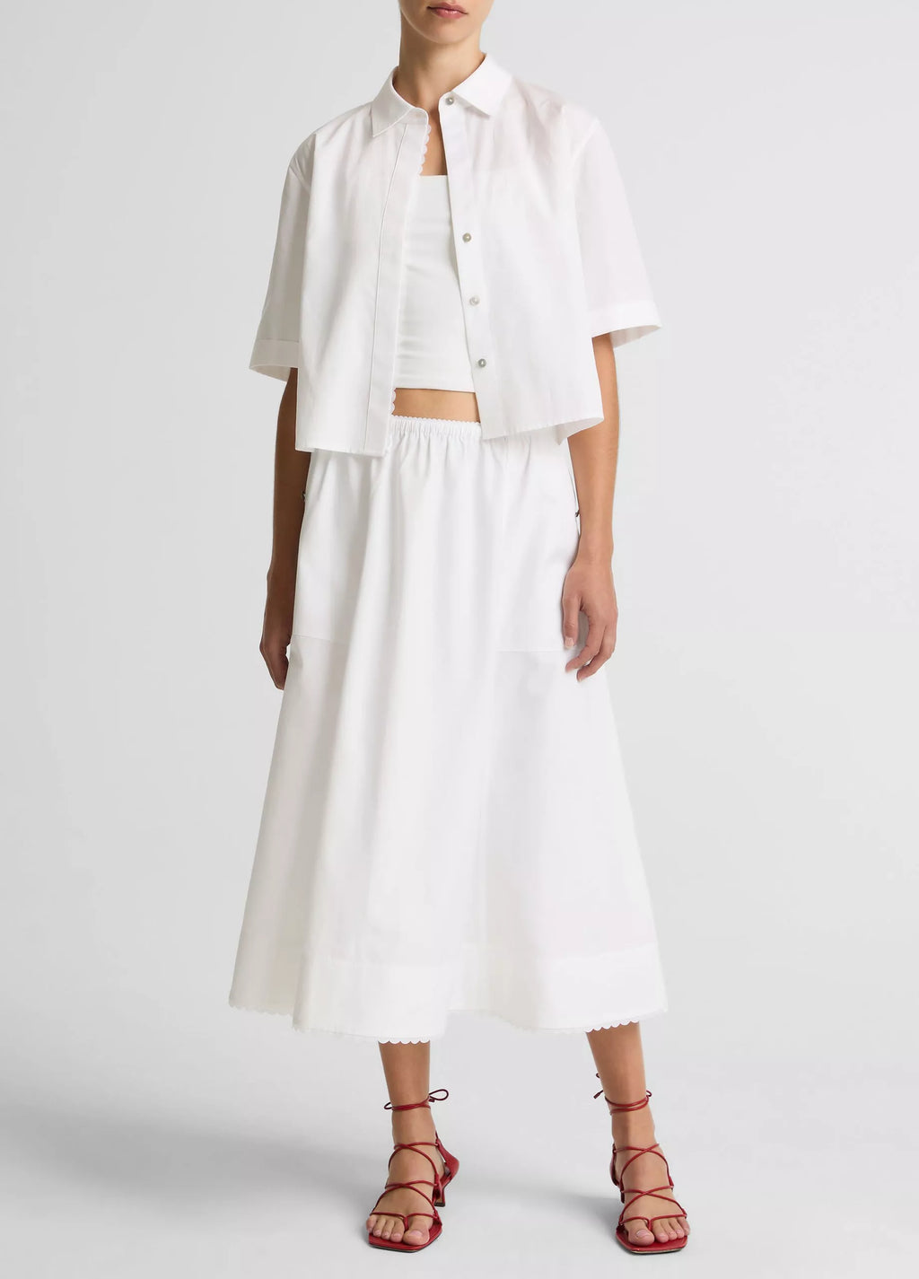 Vince Scallop-Detail Cotton Midi Skirt