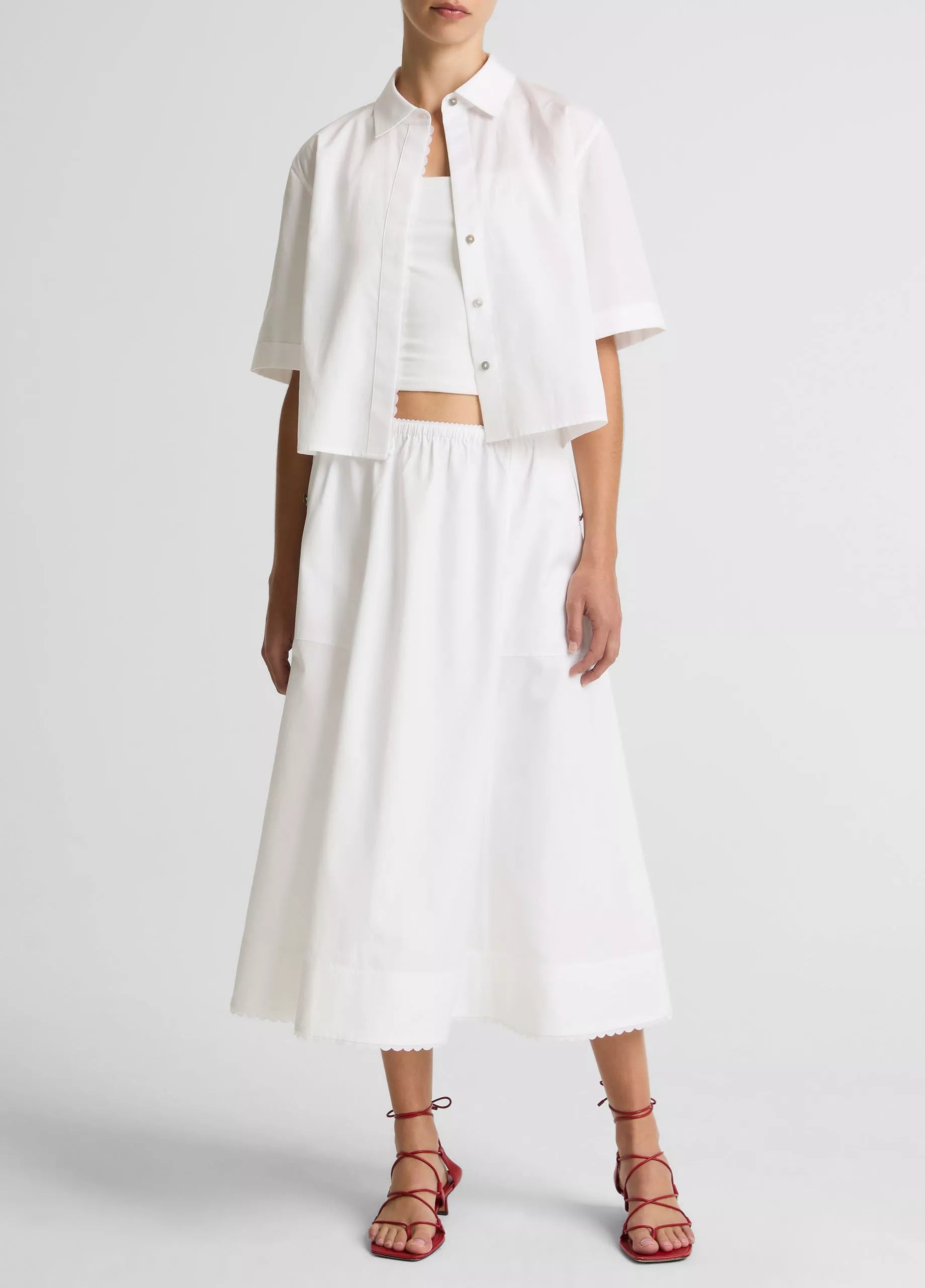 Vince Scallop-Detail Cotton Midi Skirt