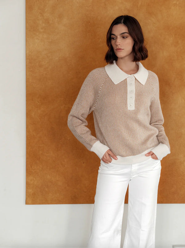 W.Cashmere Leah Pullover Polo - Sand/Ivory