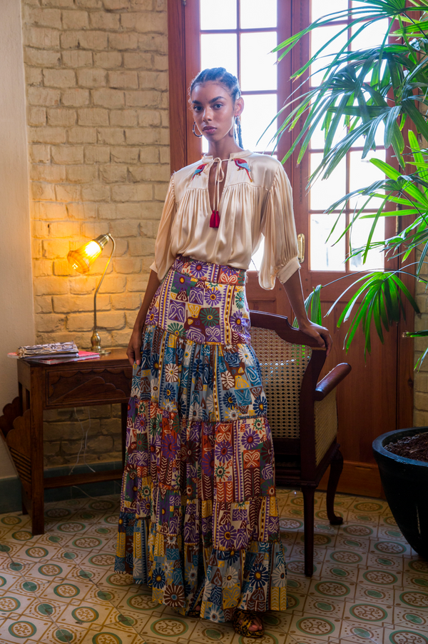 Carolina K Catalina Skirt-Florals Tiles Multi