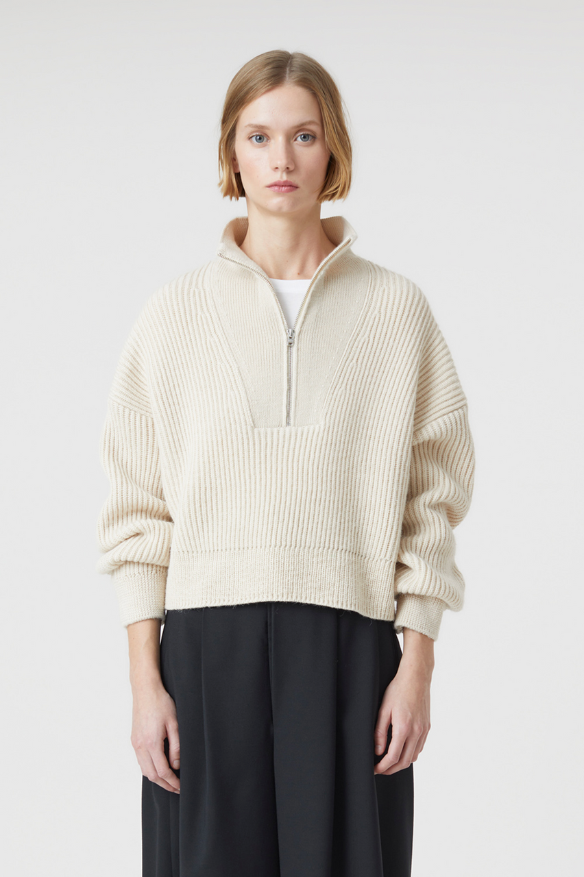 Closed Cropped Halfzip Long Sleeve in Ivory