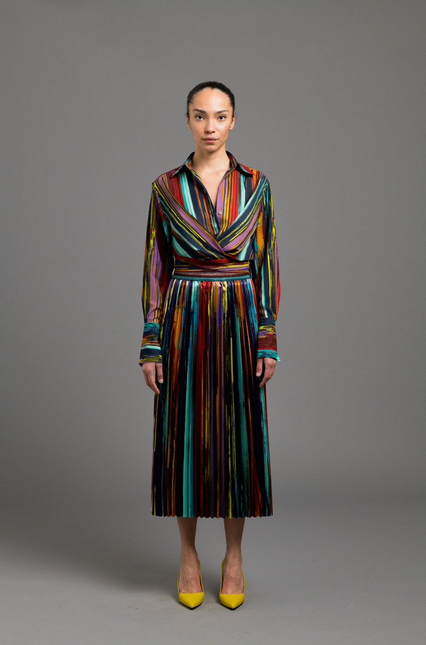 Le Superbe Painted Stipe Pleated Skirt