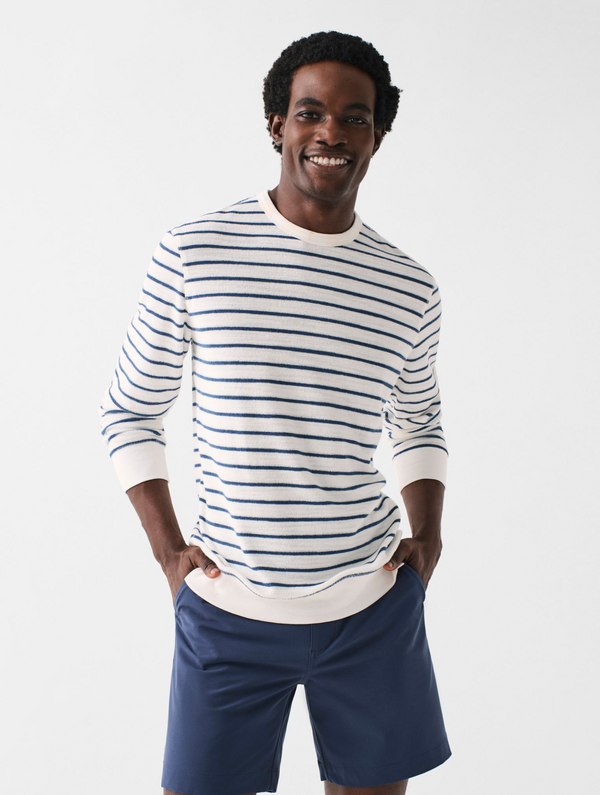Faherty Cabana Terry Shirt in Breton White Stripe