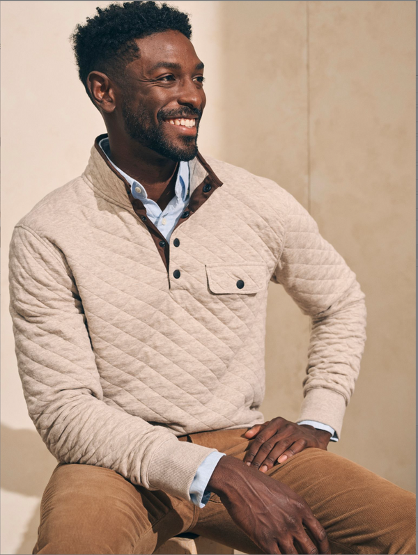 Faherty Epic Quilted Pullover in Oatmeal Melange