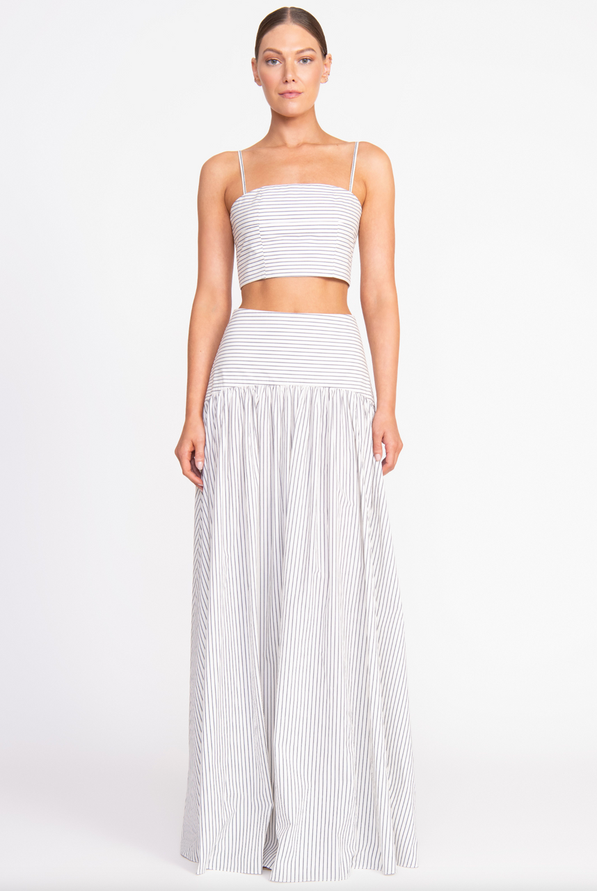 Staud Procida Skirt in Ivory Micro Stripe