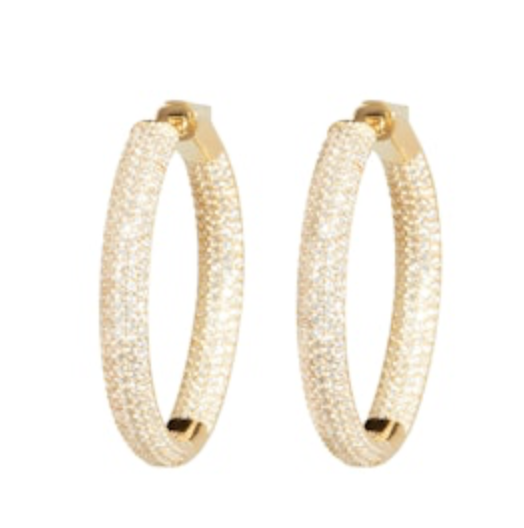 Nickho Rey Gold Tire Hoops with Clear Stones