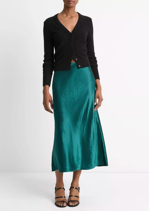 Vince Lingerie-Trim Satin Slip Skirt - Jade