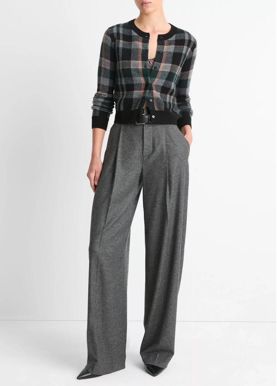 Vince Italian Microcheck High-Rise Trouser