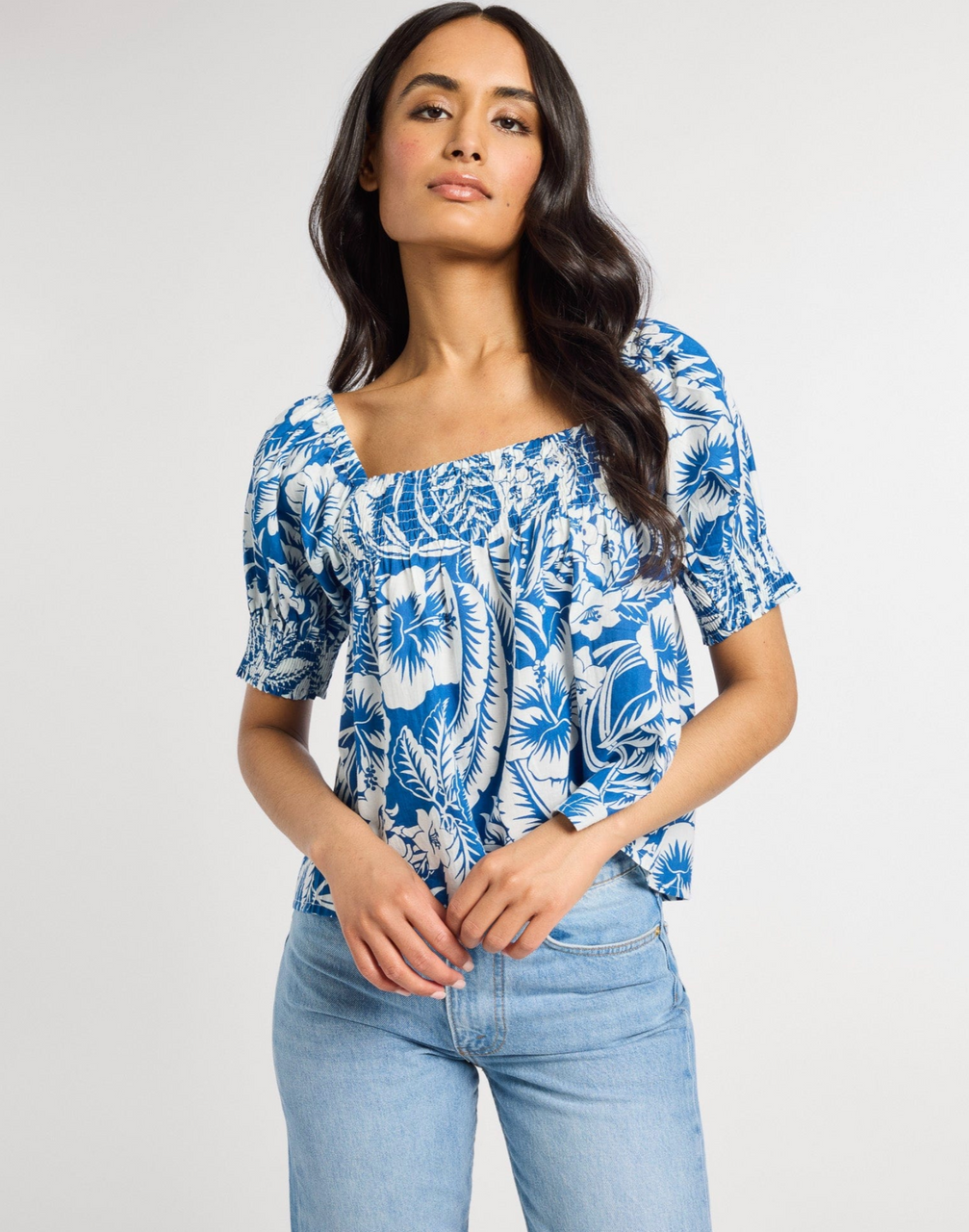 Mille Caro Top in Blue Hibiscus