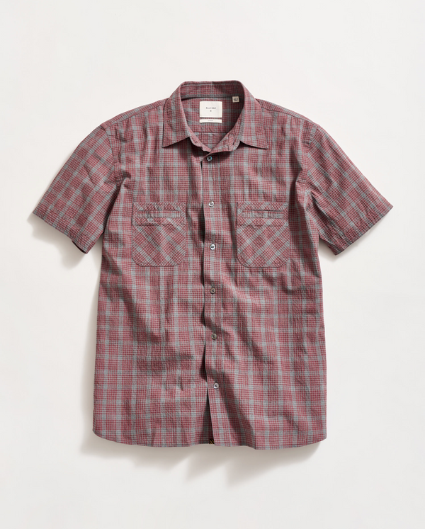 Billy Reid Short Sleeve Seersucker Donelson Shirt - Rosewood