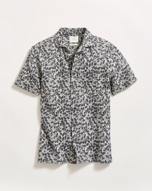 Billy Reid Short Sleeve Pebble Jacquard Treme Shirt - Charcoal/Multi