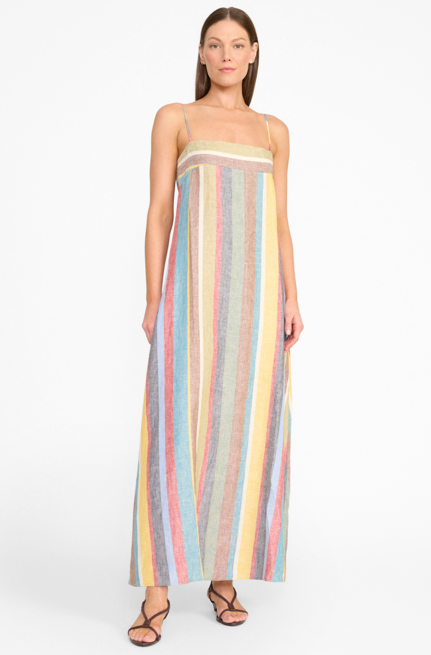 Staud Laura Linen Dress Market Stripe