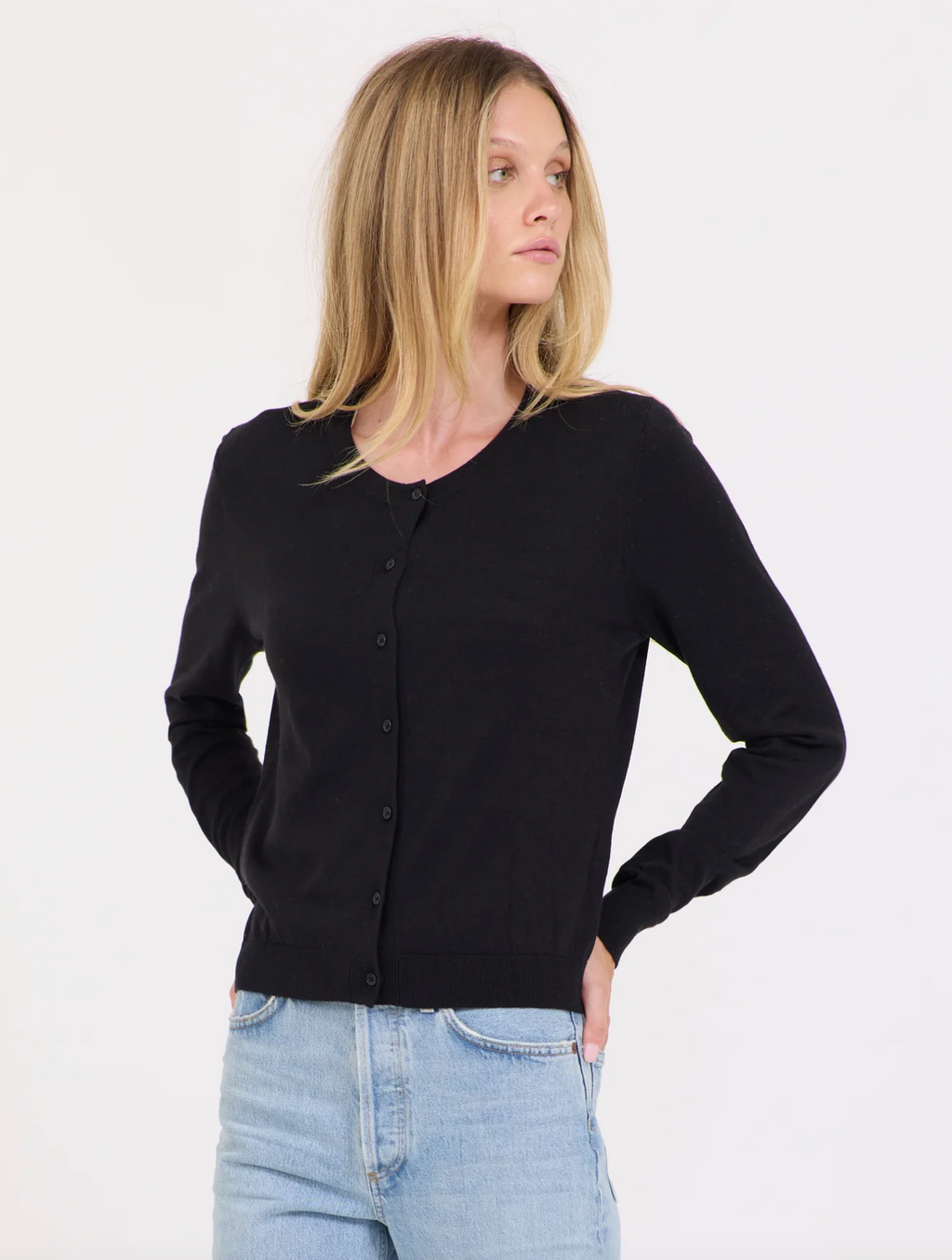 One Grey Day Terra Crewneck Cardigan - Black