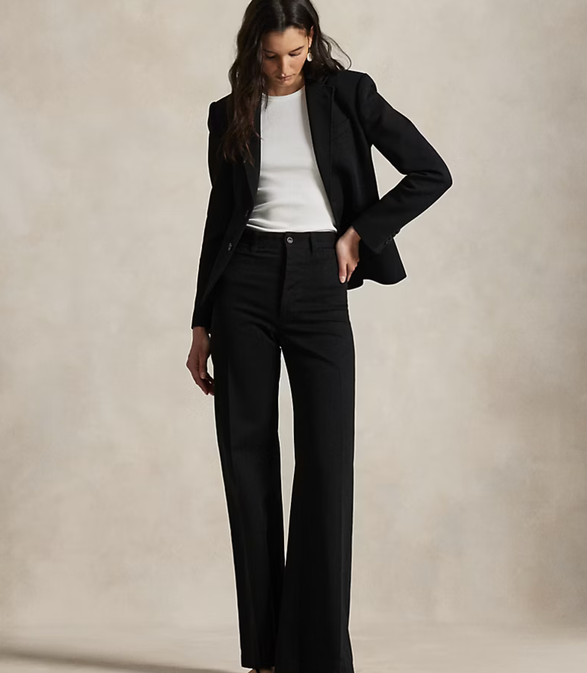 Polo Ralph Lauren Stretch Cotton Twill Wide-Leg Pant -Black