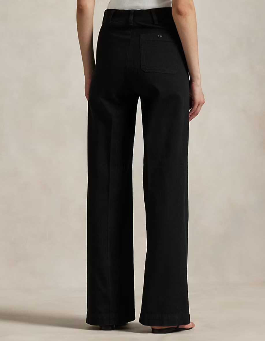 Polo Ralph Lauren Stretch Cotton Twill Wide-Leg Pant -Black