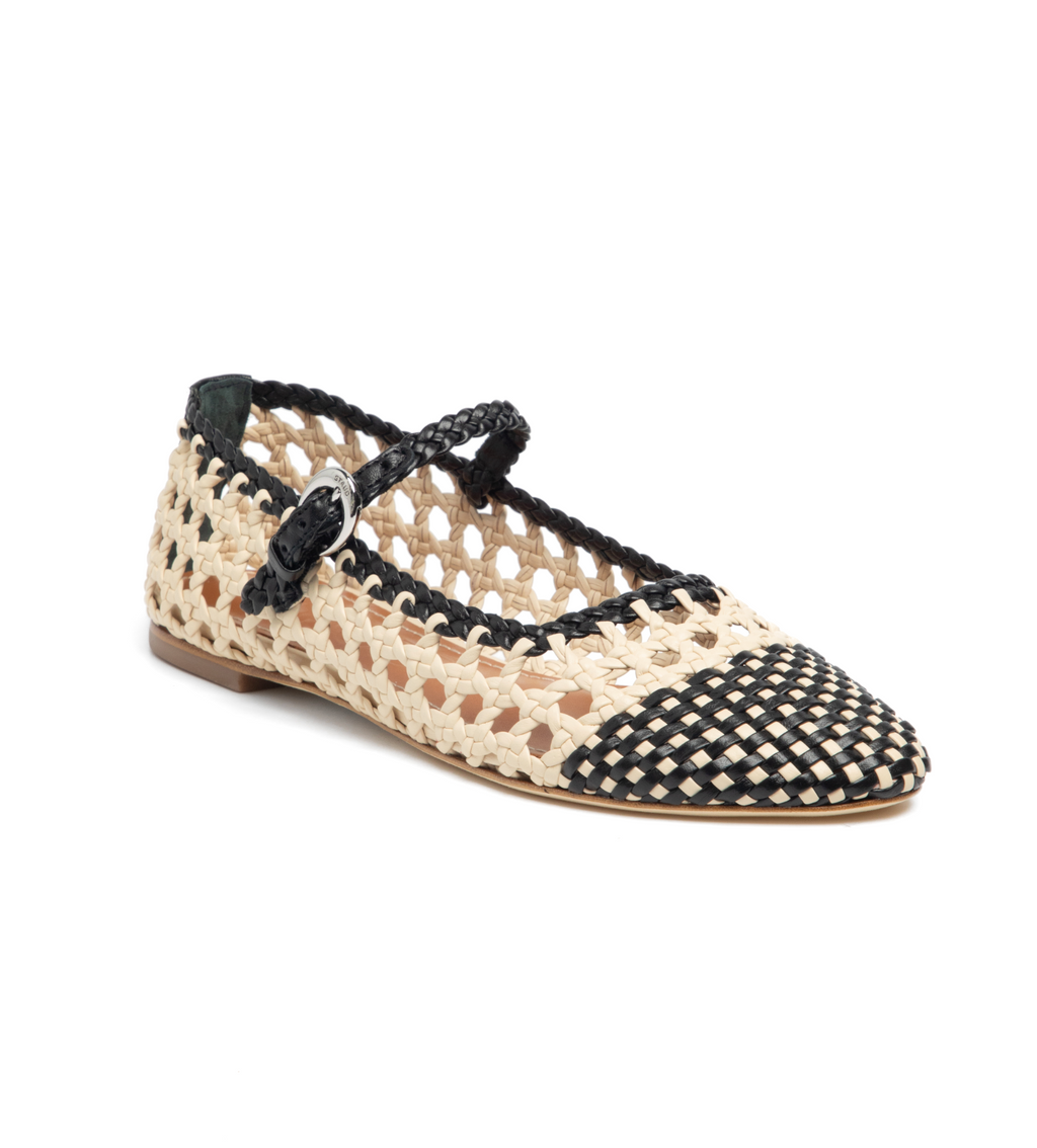 Staud Nell Mary Jane Flat - Cream/Black