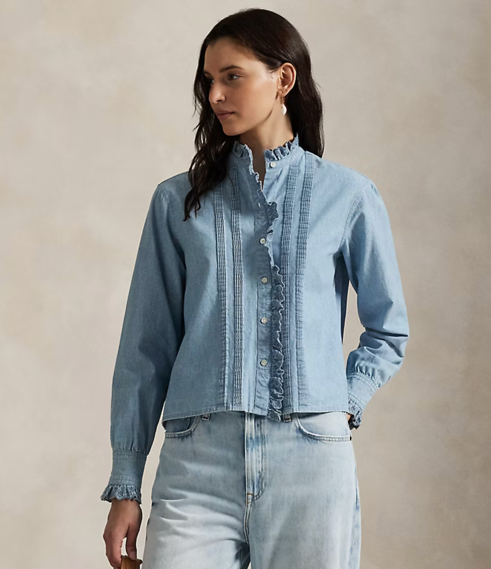 Polo Ralph Lauren Ruffle-Trim Chambray Top
