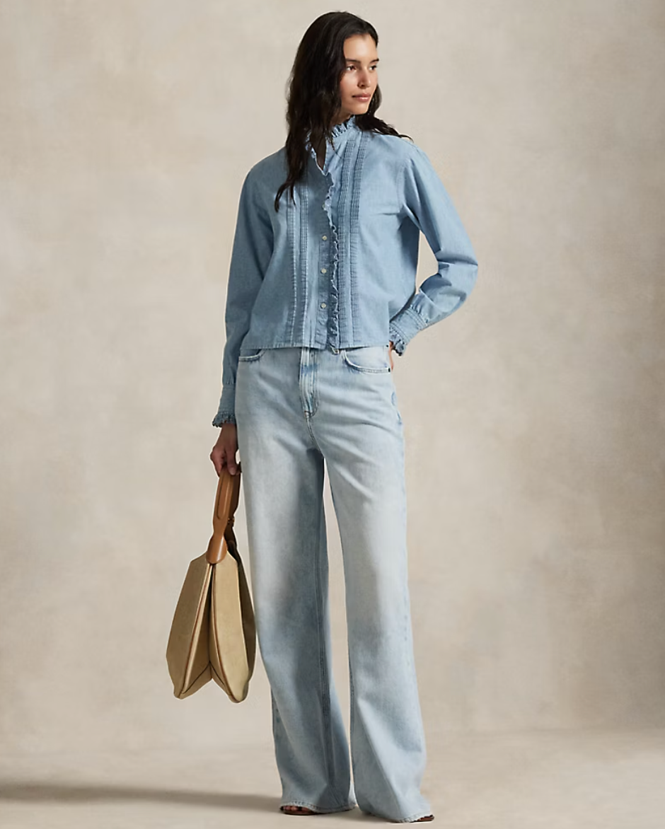 Polo Ralph Lauren Ruffle-Trim Chambray Top