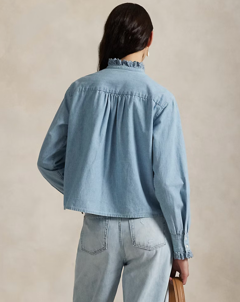 Polo Ralph Lauren Ruffle-Trim Chambray Top