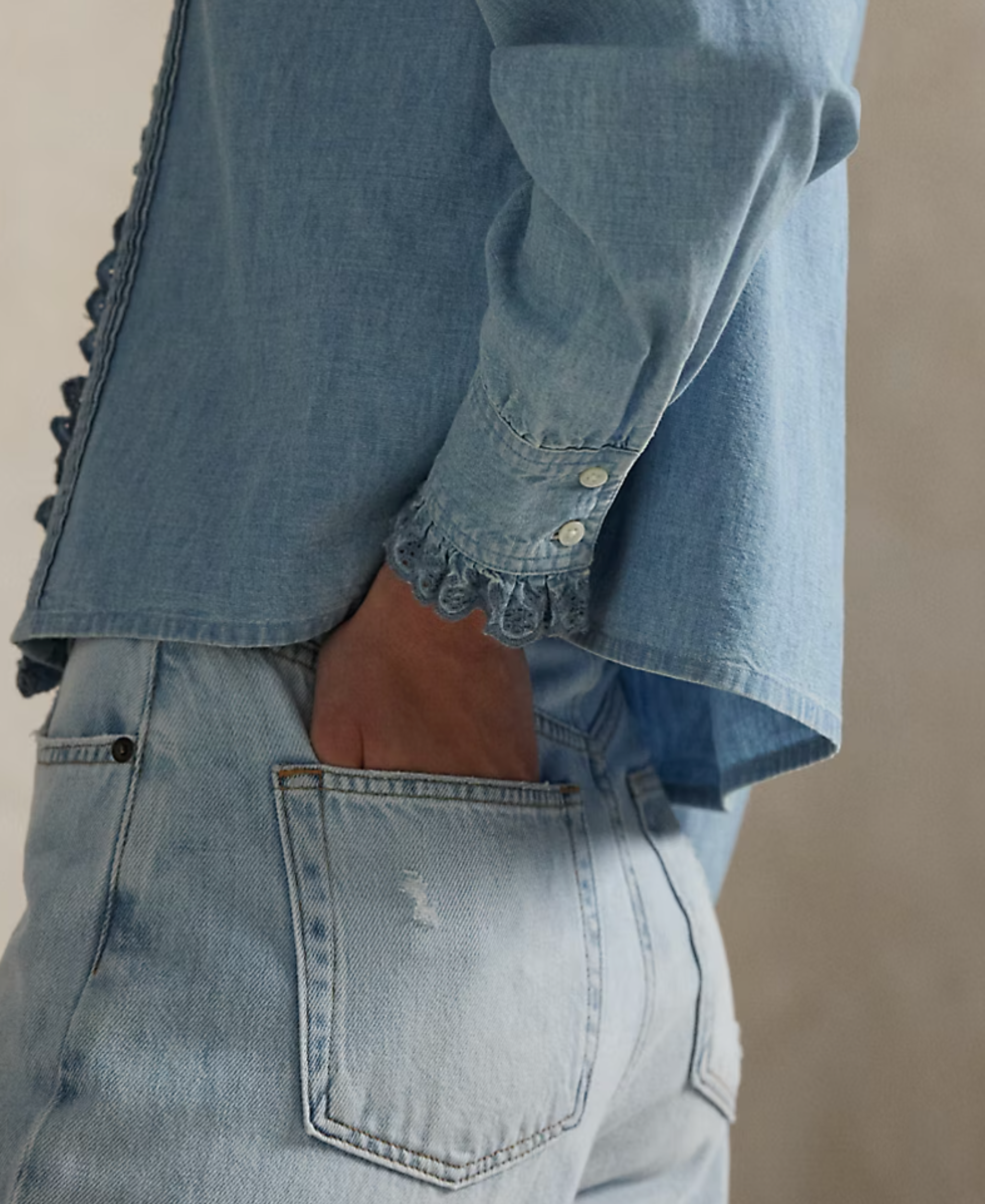 Polo Ralph Lauren Ruffle-Trim Chambray Top