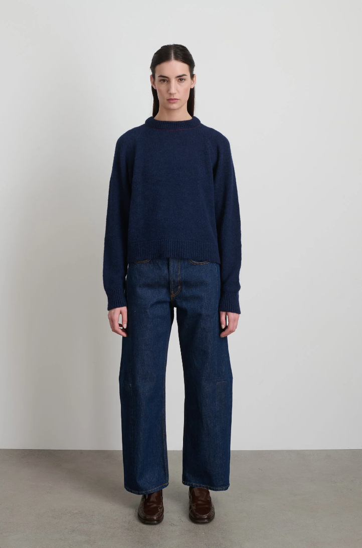 B Sides Mohair Pullover Marine/Red Embroidery