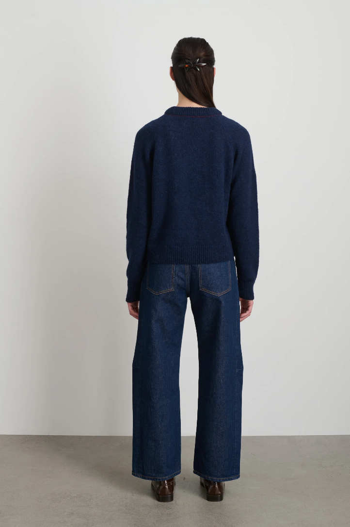 B Sides Mohair Pullover Marine/Red Embroidery