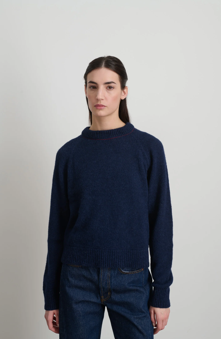 B Sides Mohair Pullover Marine/Red Embroidery