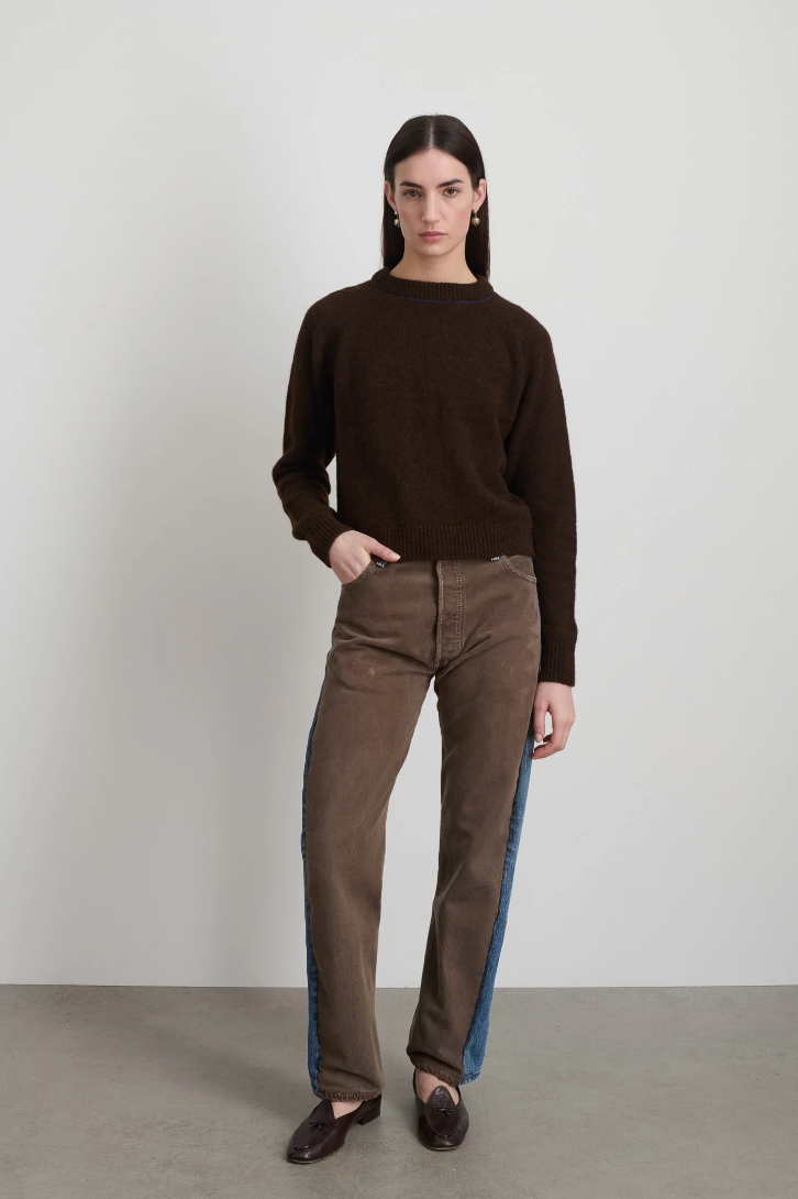 B Sides Mohair Pullover Brown/Cobalt Embroidery